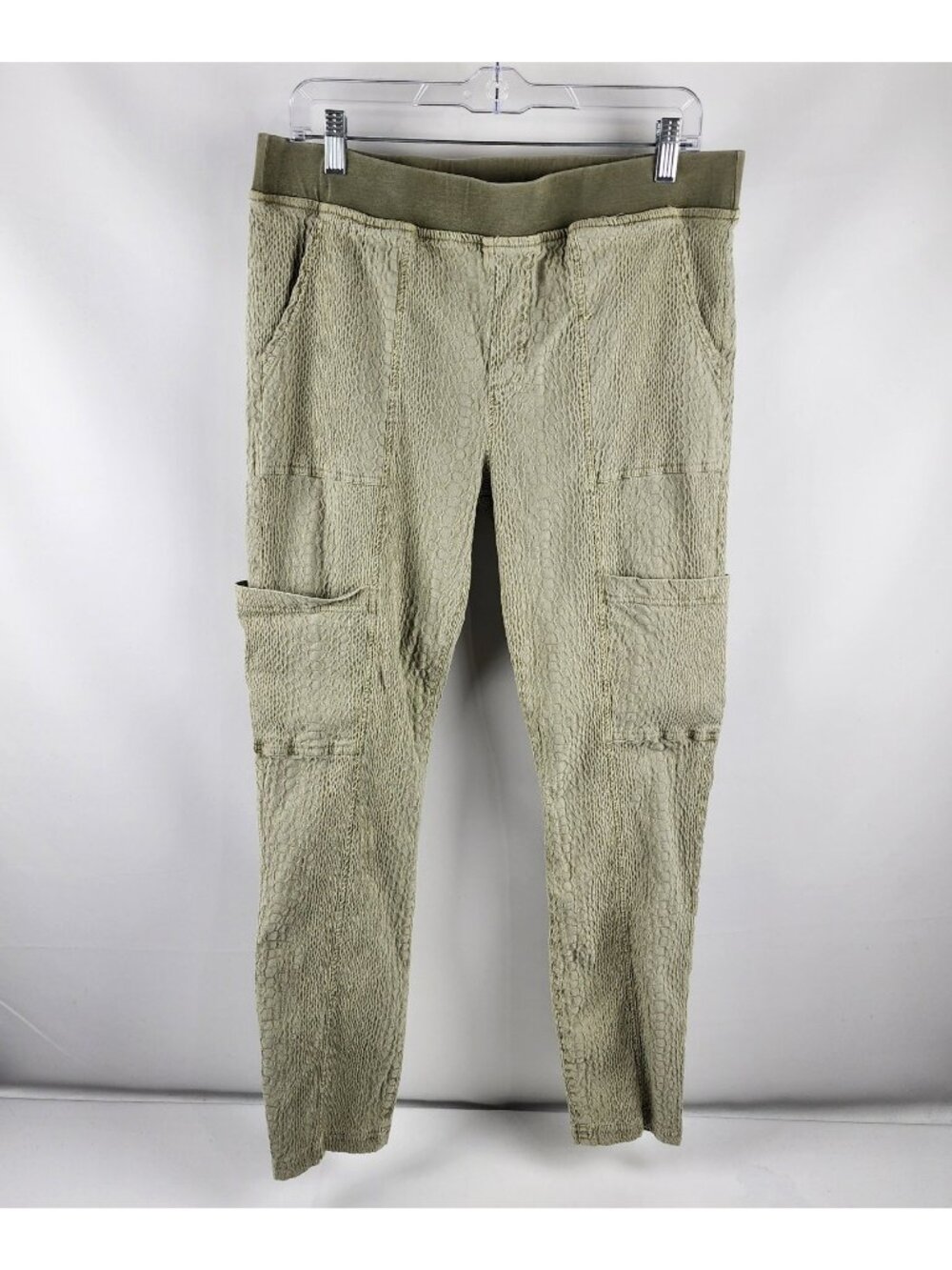 XCVI Pants Womens Large Green Textured Pull on Cargo Joggers (34x29)